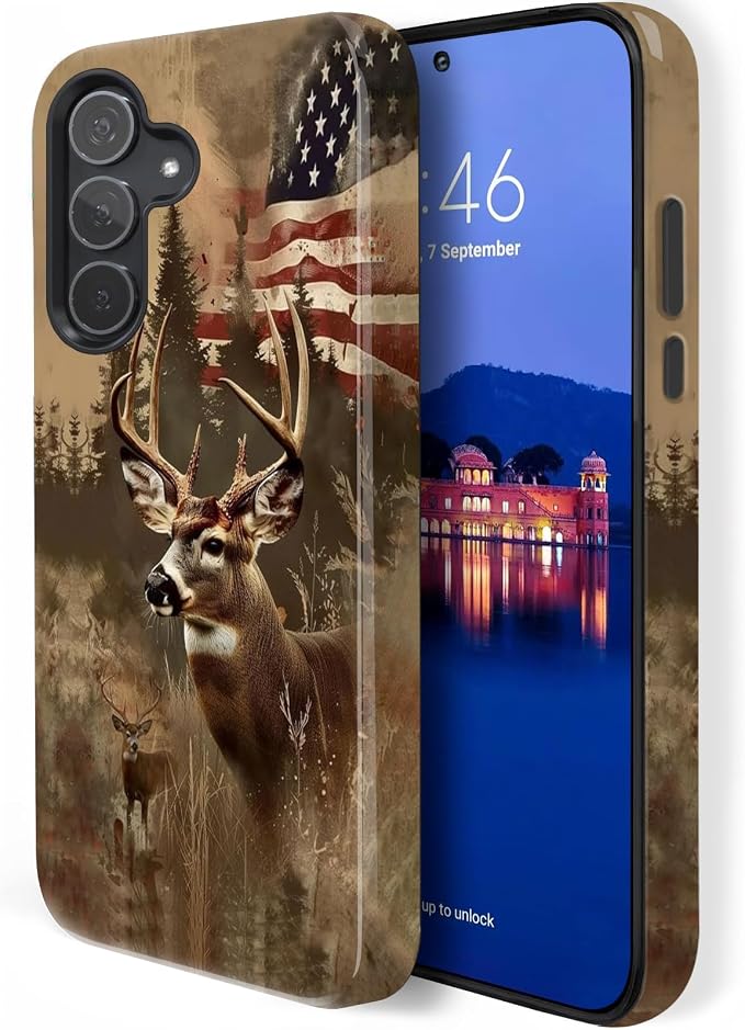 Vintage American Flag Elk Deer