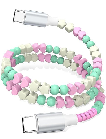 Mint-Pink Star Heart Beaded